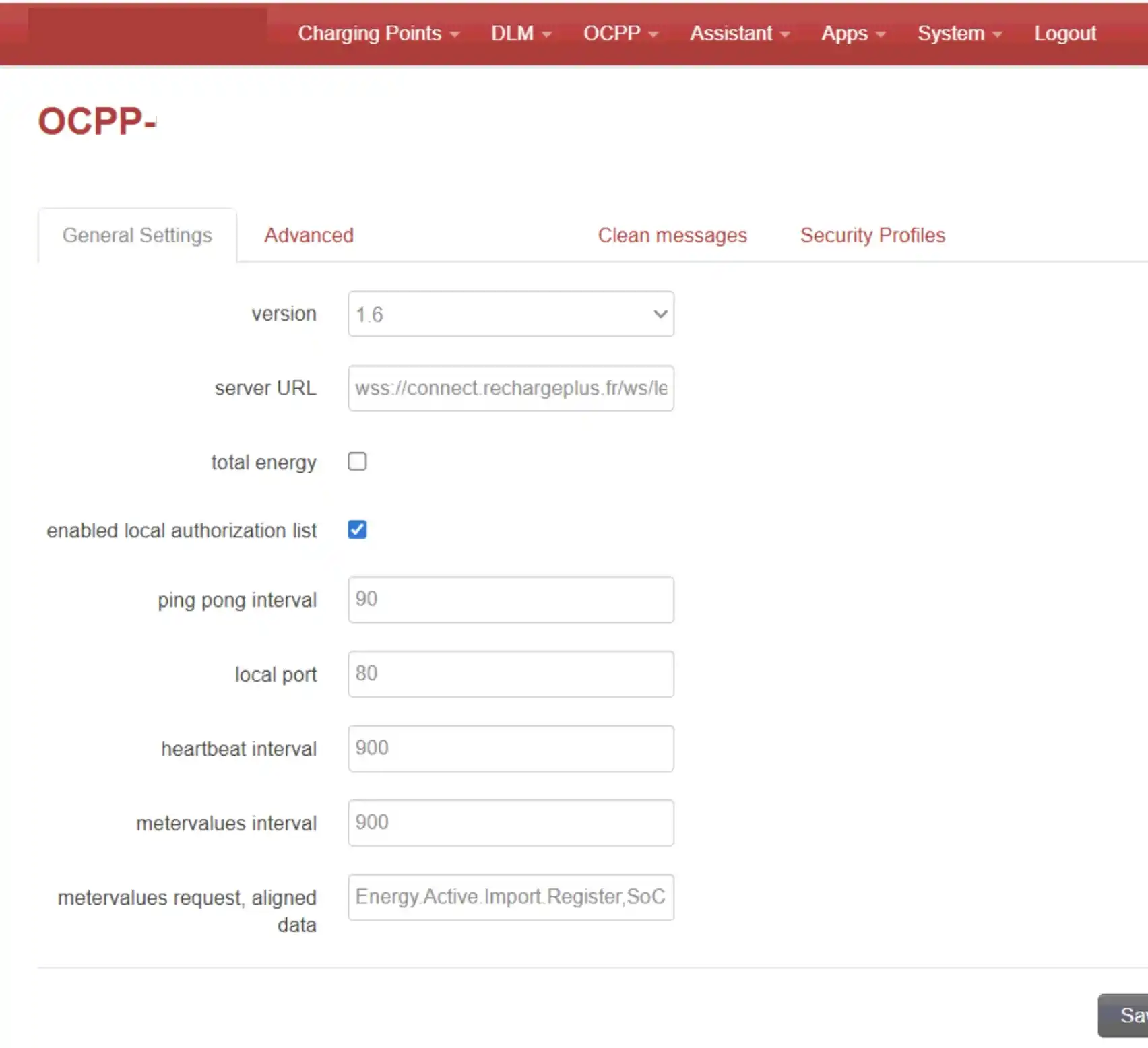 Configuration OCPP d'une borne FUSION Street / Wall avec Recharge+